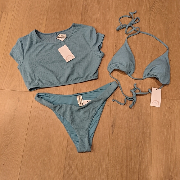 Dippin' Daisy's Other - Three Piece Dusty Teal\Blue Bikini Set